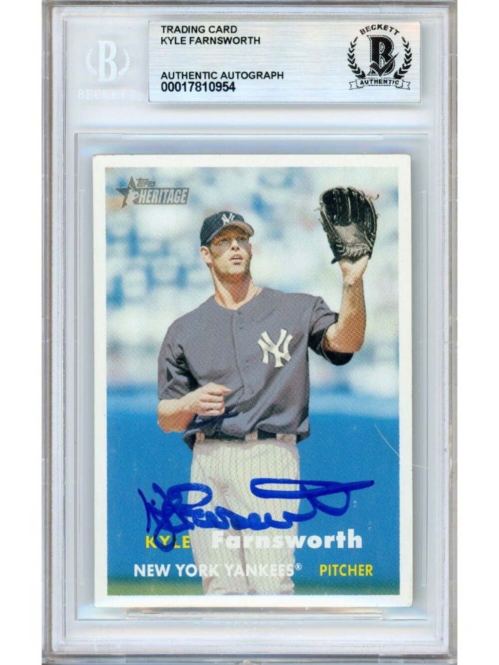 Kyle Farnsworth Signed 2006 Topps Heritage #58 NY Yankees BAS Slabbed Auto MLB